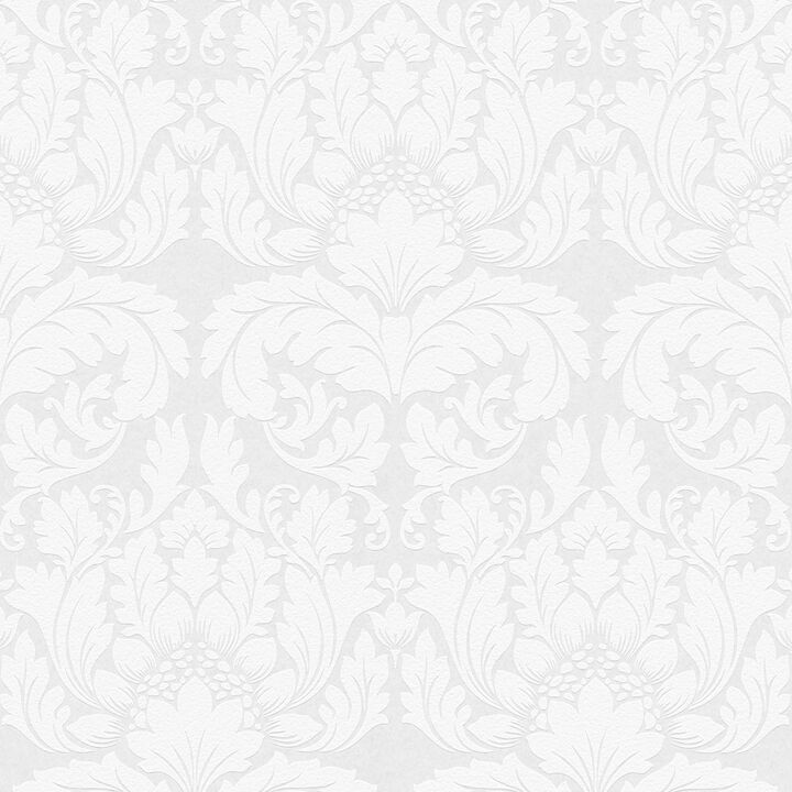 Jan White Damask Paintable Wallpaper