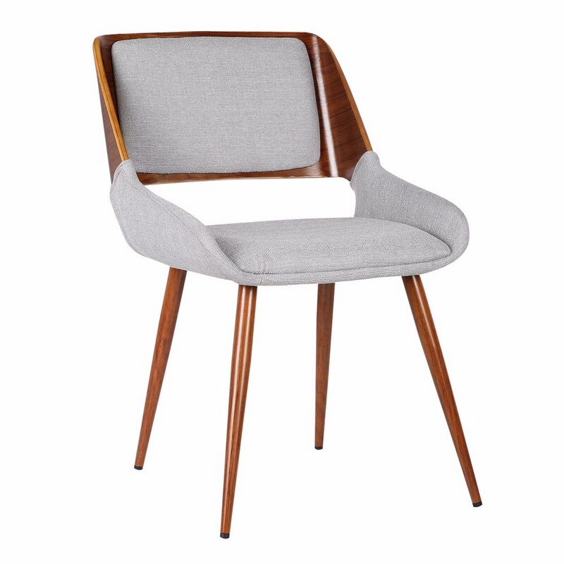 Fabric Mid Century Dining Chair with Split Padded Back, Gray and Brown - Benzara