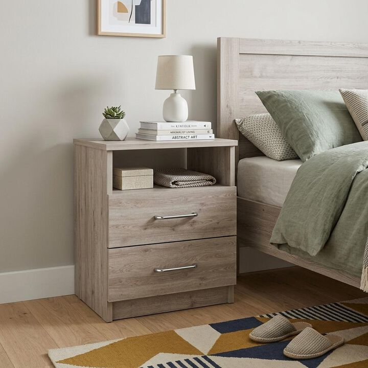 HomeRoots 20" Light Gray Wood Two Drawer Nightstand