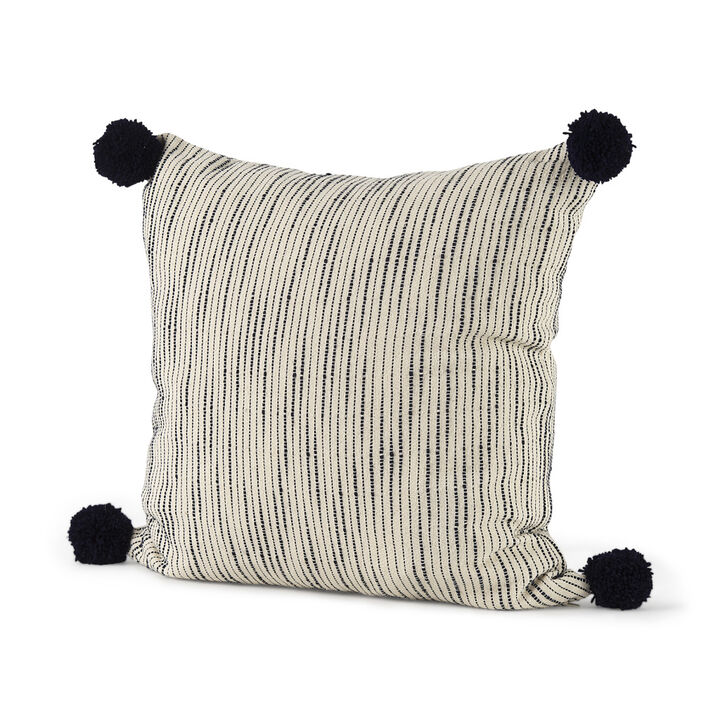 HomeRoots 18" Cream And Black Abstract Wool Blend Throw Pillow Cover with Pompoms