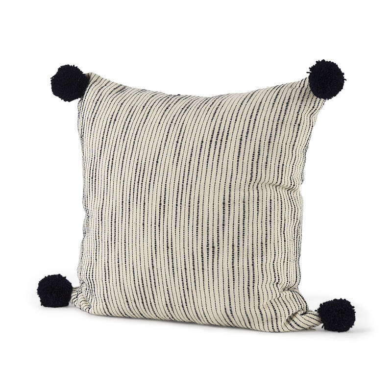 HomeRoots 18" Cream And Black Abstract Wool Blend Throw Pillow Cover with Pompoms image number 0