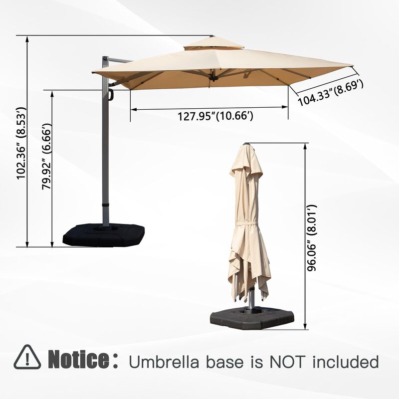 9 x 11 Ft Rectangle Cantilever Umbrella, Offset Patio Umbrella with Aluminum Center Pole (Base Not Included) image number 2