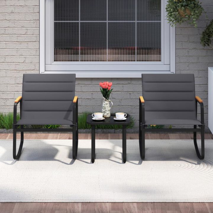 Hivvago 3 Piece Outdoor Rocking Bistro Set Porch Rocker Chairs