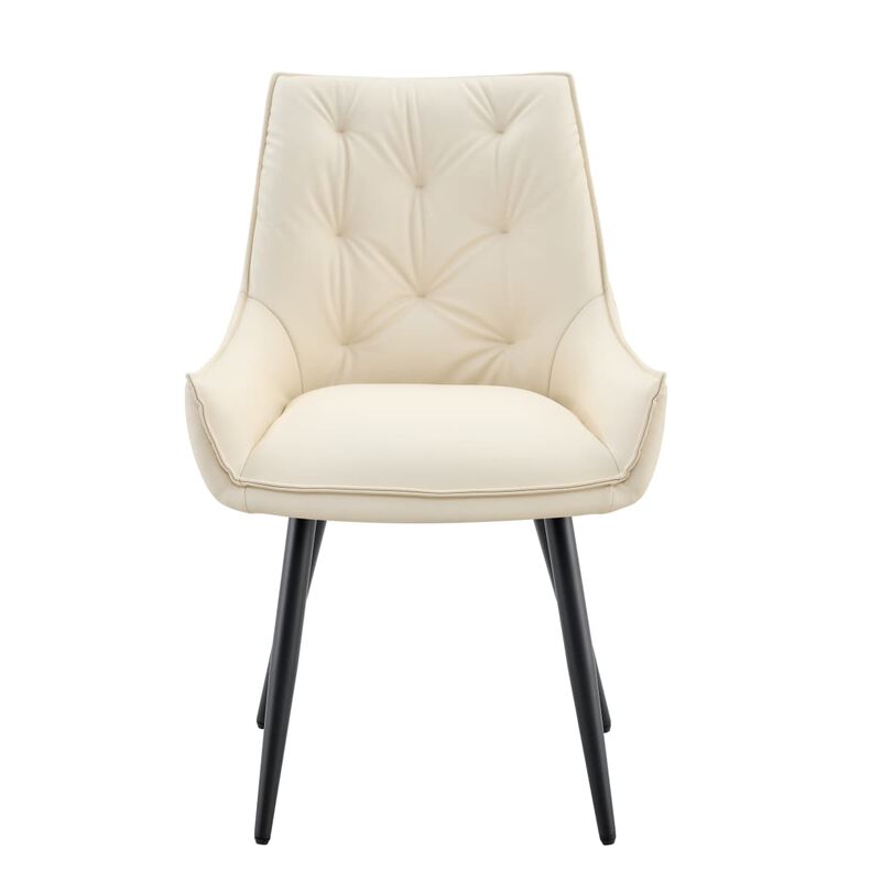 Set of 2 PU leather dining chairs rectangular button tufted dining chair solid back modern metal leg kitchen dining chairs wipe clean image number 4