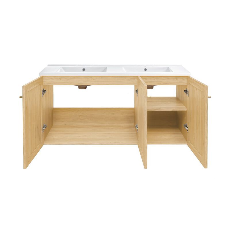48" Wall-Mounted Bathroom Vanity with 3-Hole Widespread Sink Top image number 3