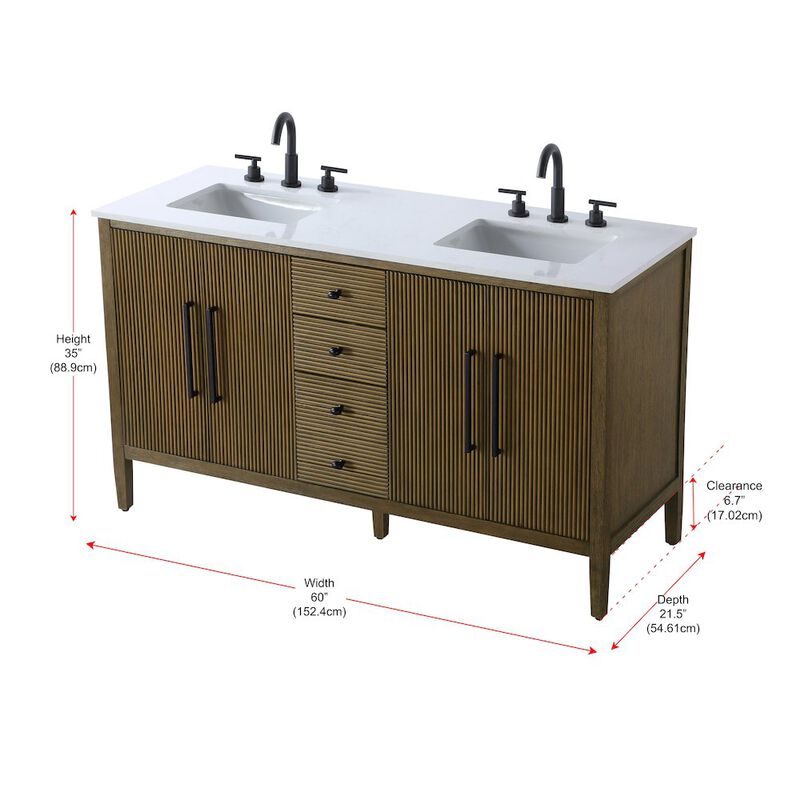 Elegant Kitchen and Bath 60 inch Double Bathroom Vanity in Hazel Oak