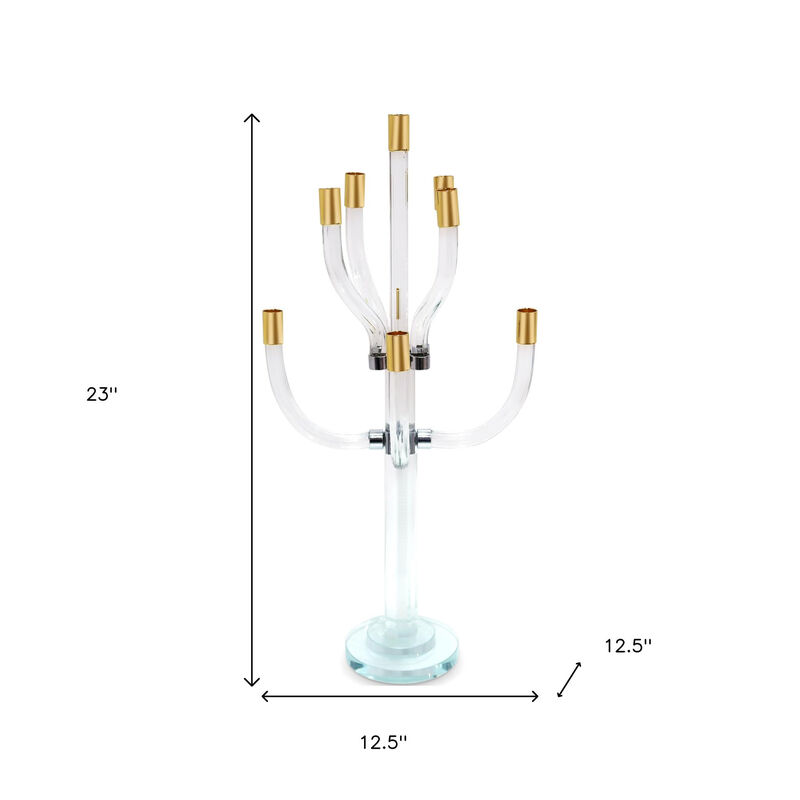 HomeRoots 23" Clear Gold And Silver Crystal Tabletop Candelabra Candle Holder image number 5