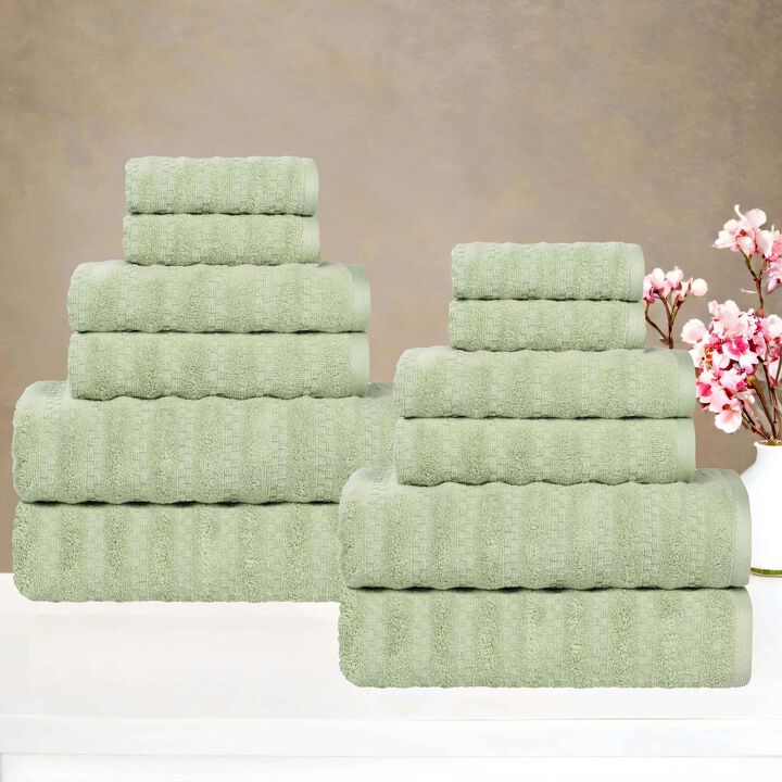 Zero Twist Cotton Waffle Stripe Towel Set Plush Absorbent Towels