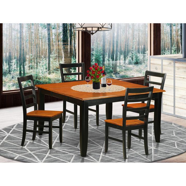 5 Pc Dining set-Square Dining Table with Leaf and 4 Dining Chairs