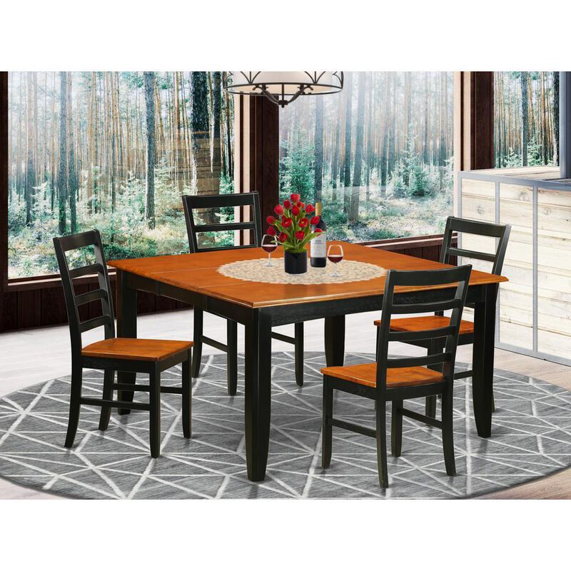 5 Pc Dining set-Square Dining Table with Leaf and 4 Dining Chairs