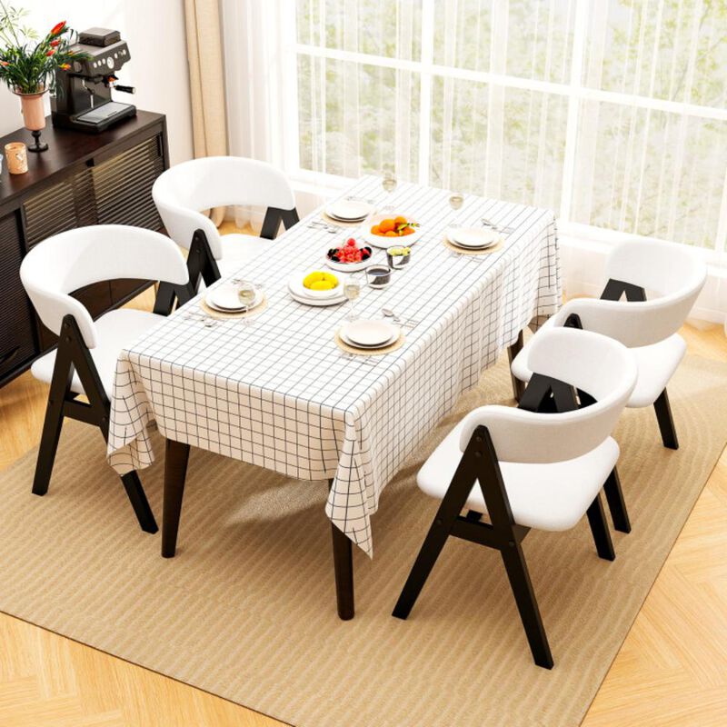 Hivvago Wooden Dining Chair Set of 4 Mid-Century Modern Sherpa Upholstered Kitchen Dining Room Chairs