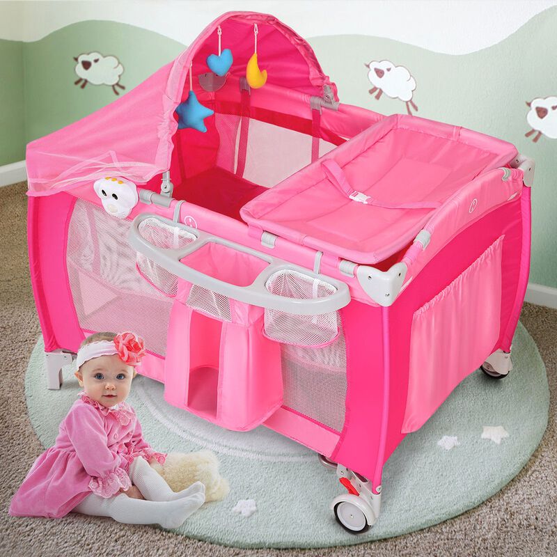 Foldable Baby Crib Playpen with Mosquito Net and Bag