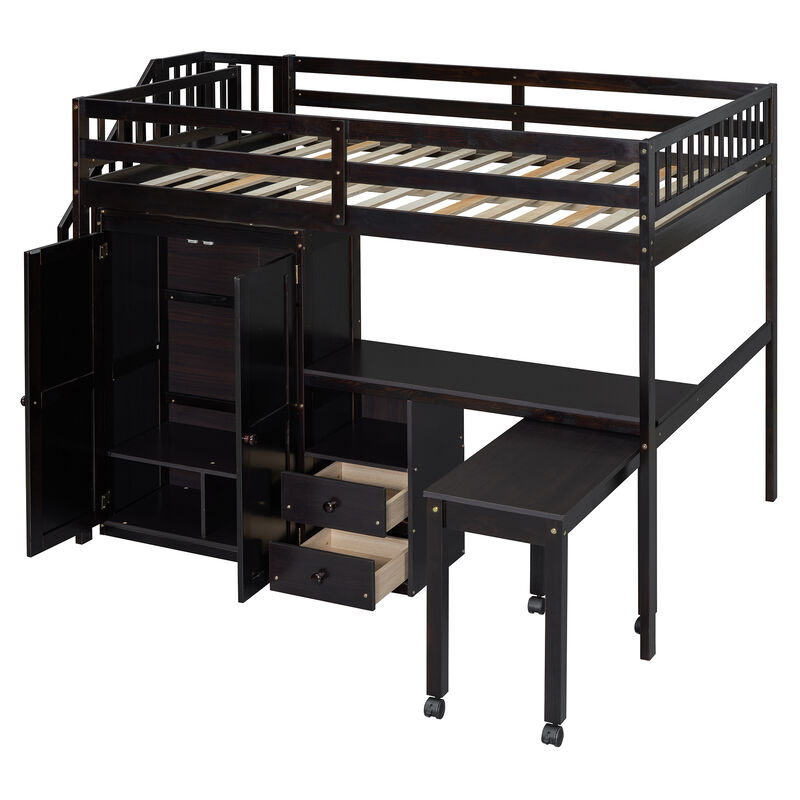 Merax Loft Bed with Desk and Wardrobe