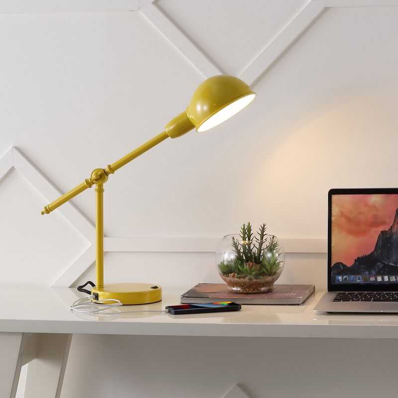 Curtis Vintage Industrial Iron Adjustable Dome Shade LED Task Lamp with USB Charging Port