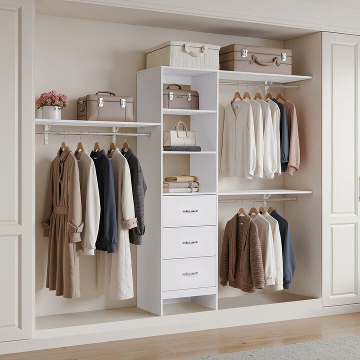 Adjustable Closet System with Drawers and Hanging Rods, Freestanding Wardrobe