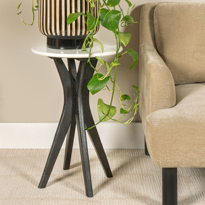 Round Mango Wood and Marble Martini Accent Table, Black