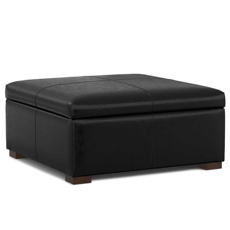 Gabbie 36 inch Wide Contemporary Square Square Coffee Table Storage Ottoman in  Midnight Black PU Black faux leather, Assembled