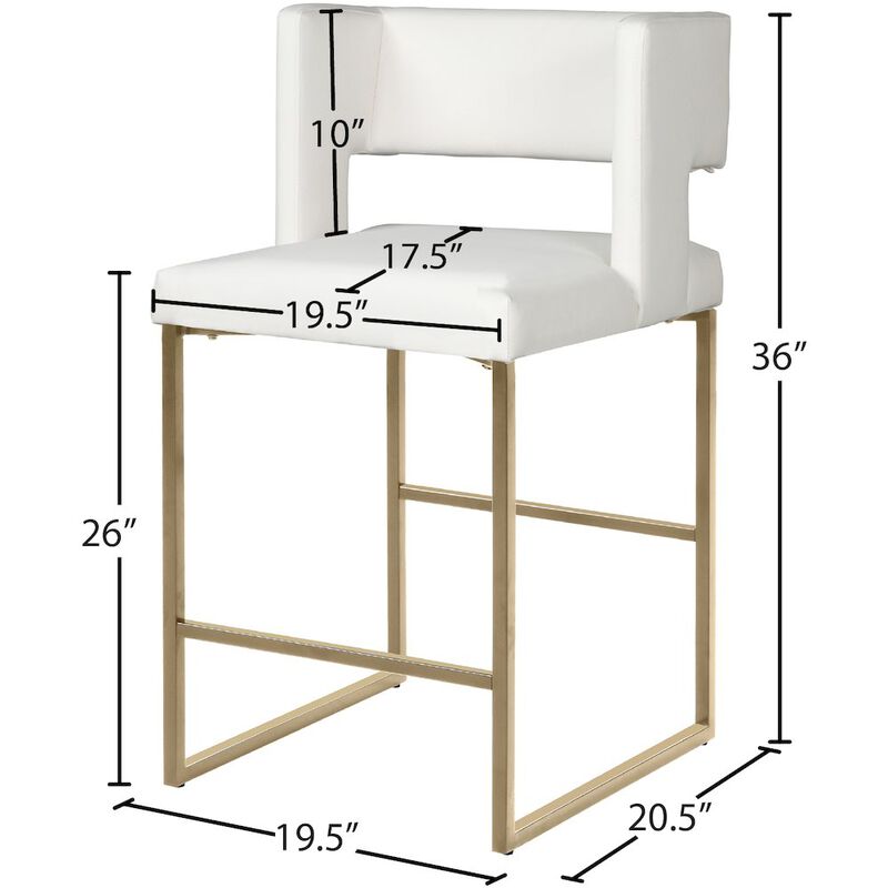 Meridian Furniture Caleb White Vegan Leather Counter Stool, Set of 2