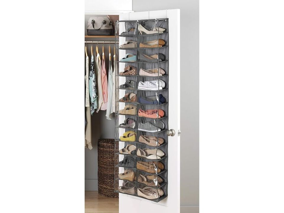 Over Door Shoe Rack Gray Shelves 26 Sections Crosshatch