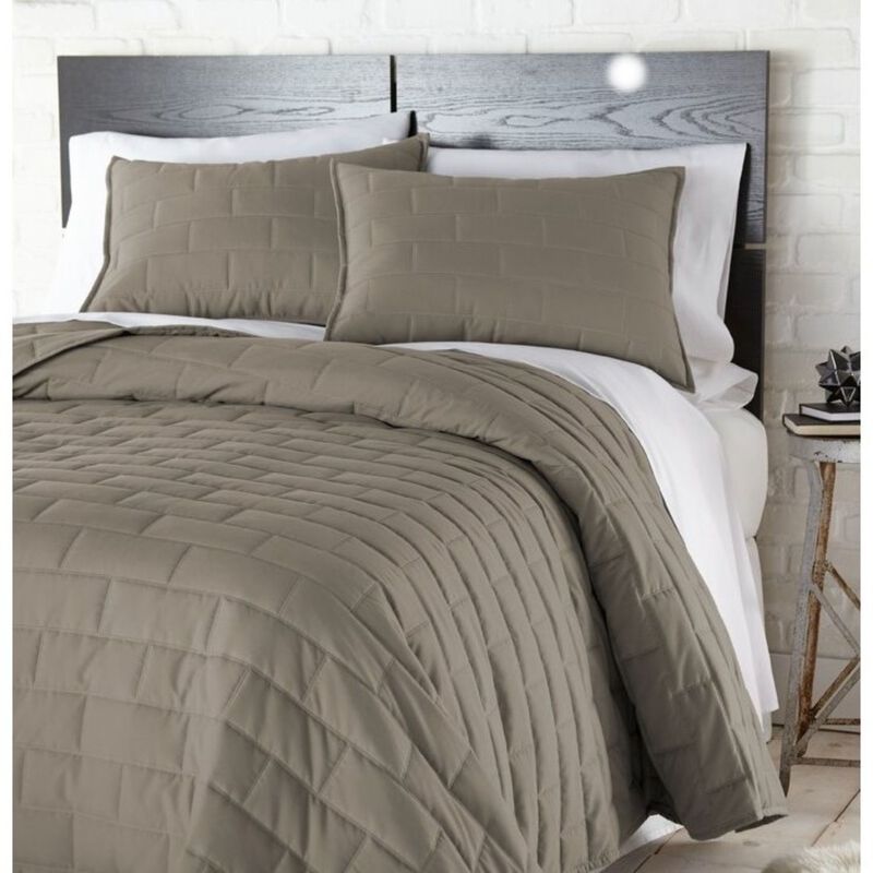 Hivvago Twin/Twin XL Modern Brick Stitch Microfiber Reversible 2 Piece Comforter Set in Taupe