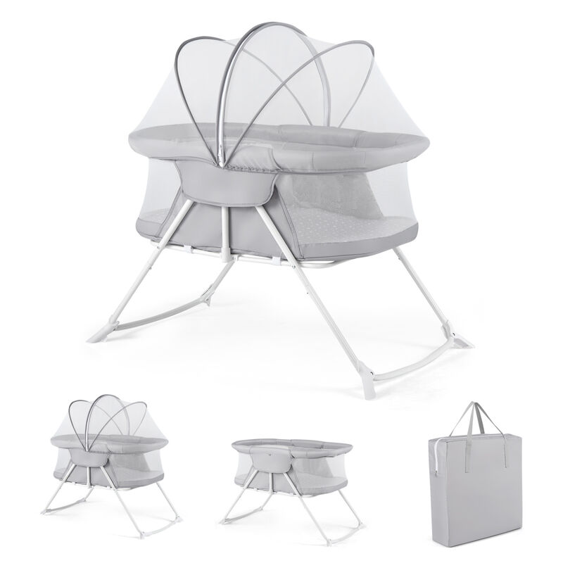 2 in 1 Baby Bedside Sleeper Bassinet with Rocking Motion and Breathable Mesh for Nursery image number 7
