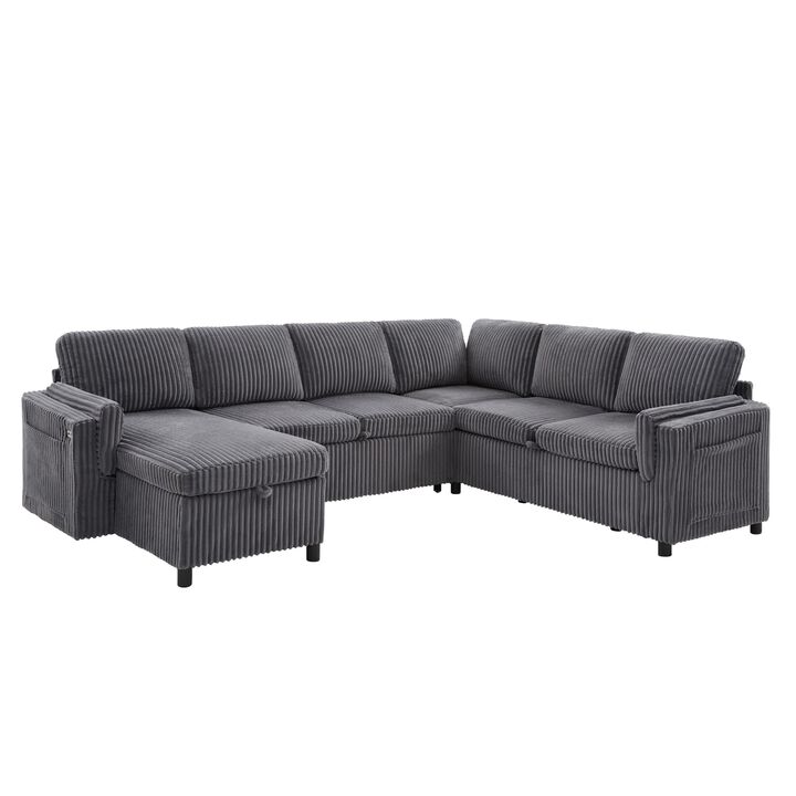 Zelkvo U‑Shaped Corduroy Convertible Sleeper Sectional Sofa