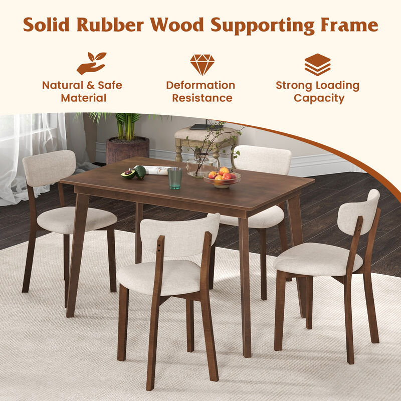 Dining Table Set for  Five Piece with 4 Solid Rubber Wood Frame and Padded Seats Chair-Brown image number 5
