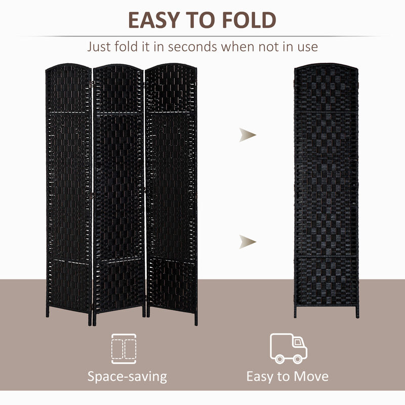 Hivvago 6FT Tall Folding Room Divider with Wicker Partition image number 3