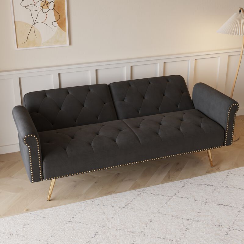 Merax Light Luxury Velvet Convertible Sofa Bed Loveseats image number 4