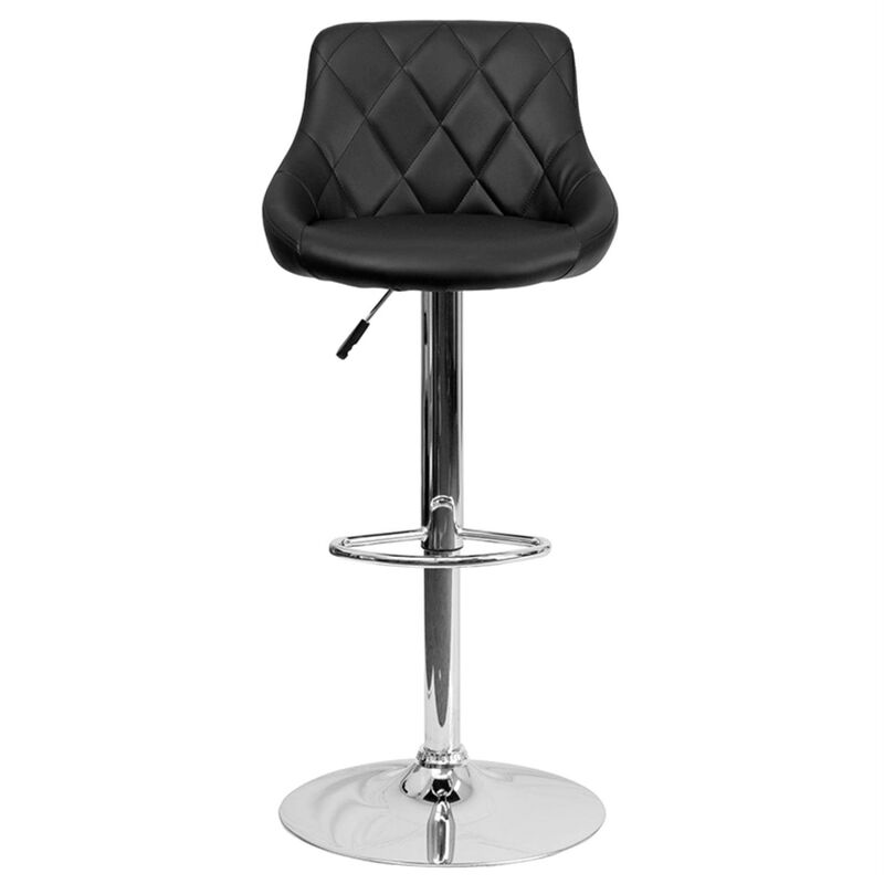 Flash Furniture Contemporary Black Vinyl Bucket Seat Adjustable Height Barstool with Diamond Pattern Back and Chrome Base image number 4