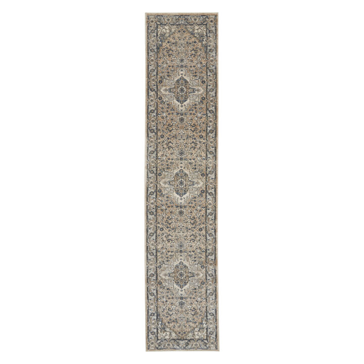 HomeRoots 12' Gray and Ivory Medallion Power Loom Runner Rug
