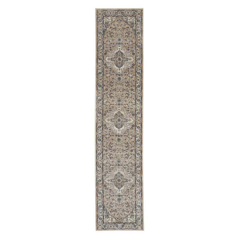 HomeRoots 12' Gray and Ivory Medallion Power Loom Runner Rug image number 0