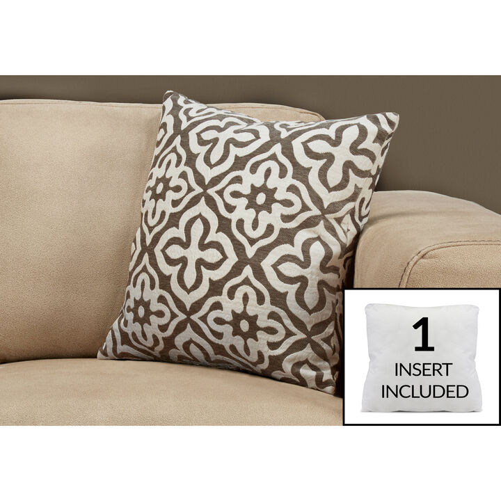 Monarch Specialties I 9216 Pillows, 18 X 18 Square, Insert Included, Decorative Throw, Accent, Sofa, Couch, Bedroom, Polyester, Hypoallergenic, Brown, Modern