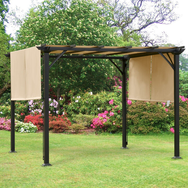 10' x 10' Outdoor Retractable Pergola Canopy with Sun Shade Unique Design Canopy Patio Metal Shelter for Garden Porch Beach
