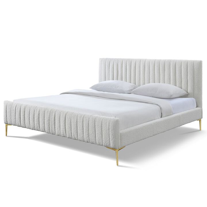 Omax Decor Julia Upholstered Modern Fabric King Platform Bed in White Boucle