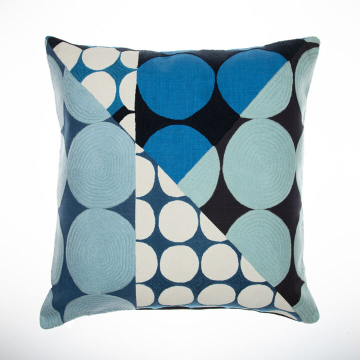 HomeRoots 20" Blue and Ivory Geometric Cotton Throw Pillow  With Embroidery