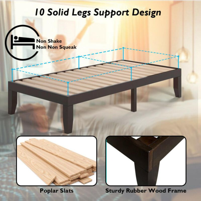 Hivvago Twin Size Rubber Wood Platform Bed Frame with Wood Slat Support