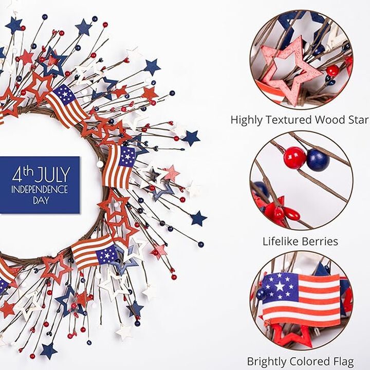 Independence Day American Flag Wreath for Front Door - Decor
