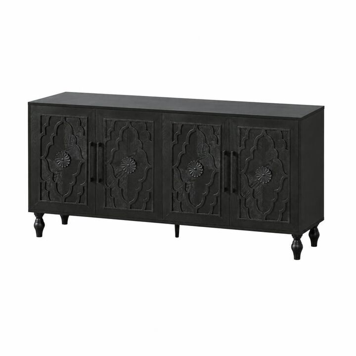 GOODSILO Carved Flower Door Large Storage Cabinet With Metal Handle For Living Room, Kitchen Entryway, Offers Ample Functional Storage Space