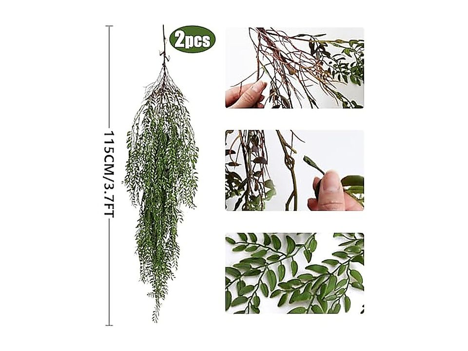 2 Pack 4 Ft Hanging Artificial Plants Faux Ferns Ivy Willow Vine Leaves Wall