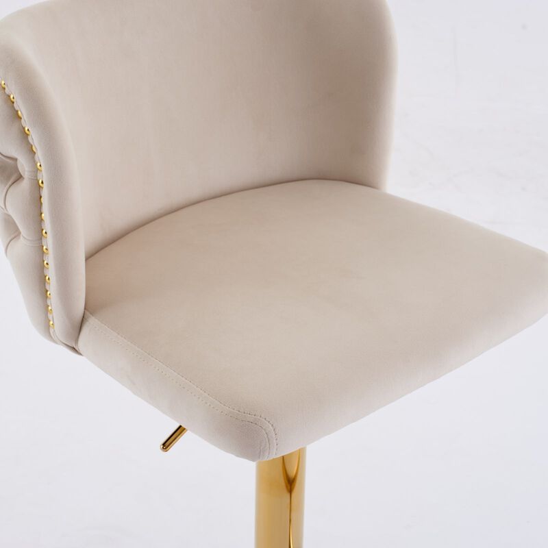 Clihome Swivel Barstools Adjusatble Seat Height With Gold-plating Base, Classic Velvet Upholstered Bar Stools with the whole Back Tufted, for Home image number 5