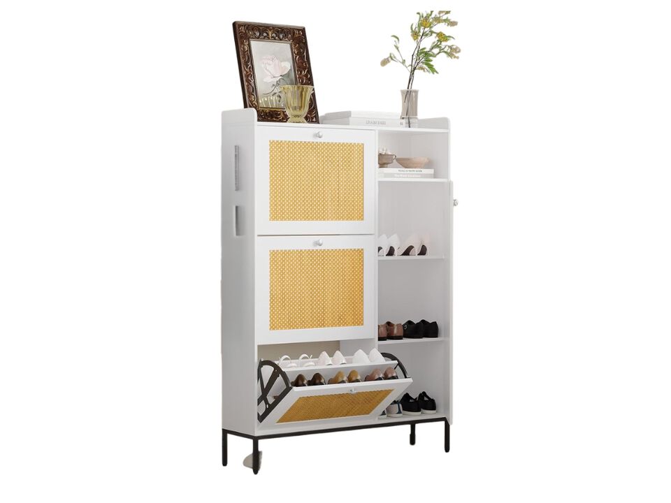 Slim Entryway Shoe Storage Cabinet 3 Tier Flip Drawer Adjustable Space Saving
