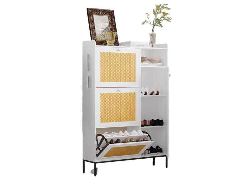 Slim Entryway Shoe Storage Cabinet 3 Tier Flip Drawer Adjustable Space Saving image number 0