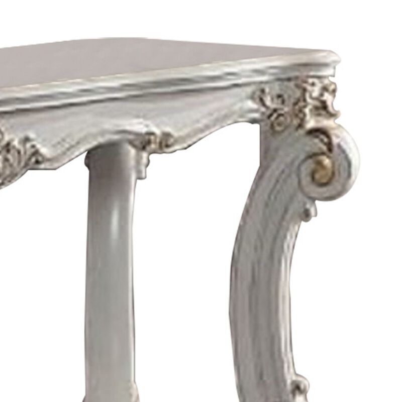 Jess 58 Inch Sofa Console Table, Classic Scrolled Legs, Brushed Gold, Shelf