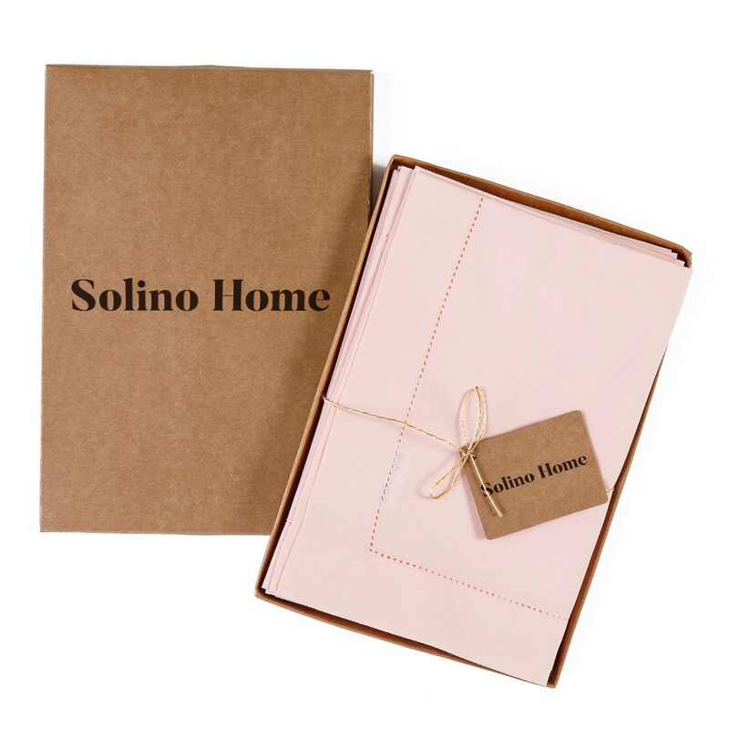Solino Home Cotton Linen Dinner Napkins 20 x 20 Inch Set of 4 - Cotton Linen Hemstitch