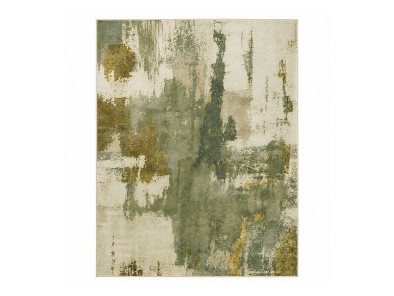 Modern Abstract Green Washable Area Rug 8x10 Non Slip Faux Wool Carpet image number 0