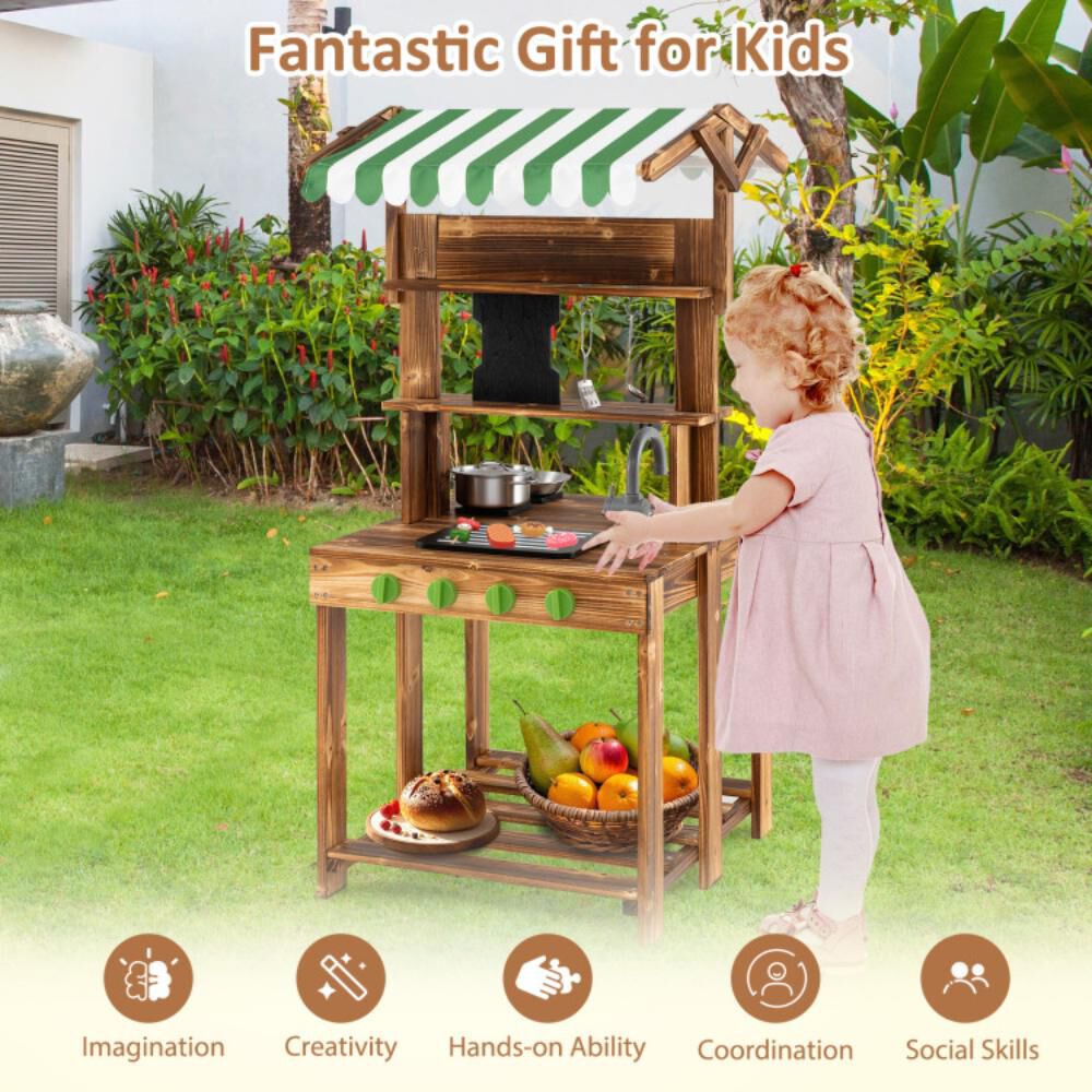 Hivvago Double-Sided Mud Kitchen with Canopy and Chalkboard for 3+