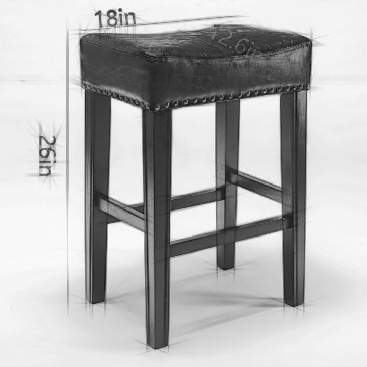 Counter Height 26" Bar Stools for Kitchen Counter Backless Faux Leather Stools Farmhouse Island Chairs (26 Inch, Black, Set of 2)