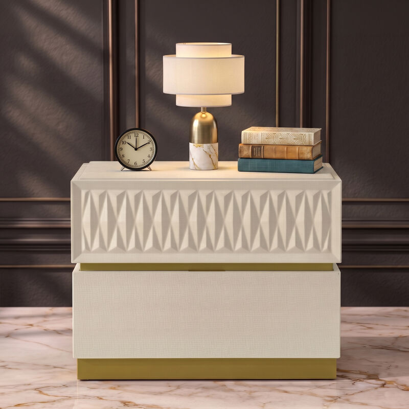 Stanley Contemporary Nightstand with 2 Drawers, 3D Diamond Front and Red Drawer Lining image number 5