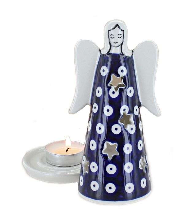 Blue Rose Polish Pottery Small Dots Small Angel Luminary